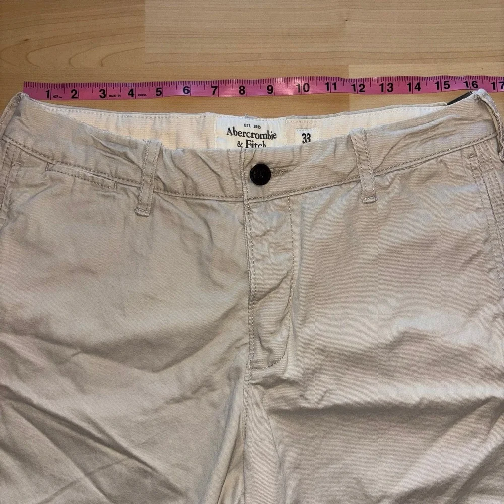 NWT Abercrombie & Fitch Light Khaki Dad Shorts Flat Front Button Fly Size 33